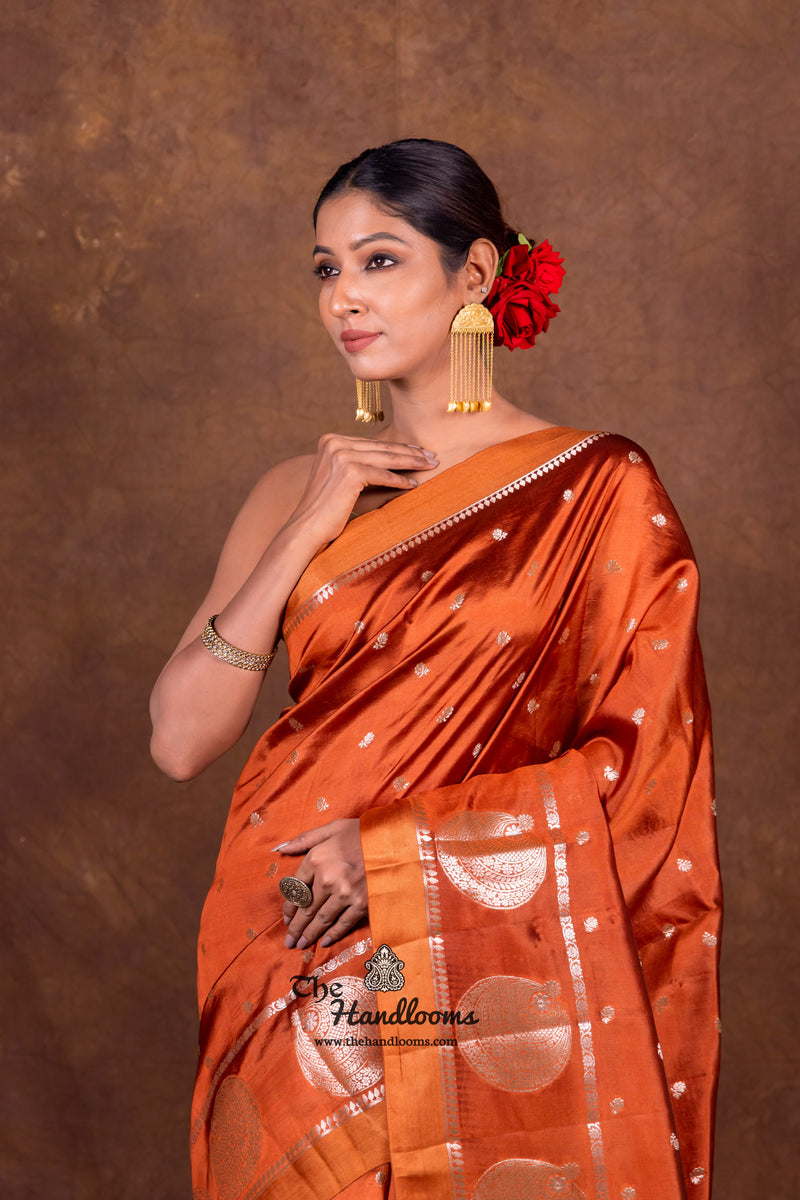 Honey Pure Mango Silk Banarasi Handloom Saree - The Handlooms
