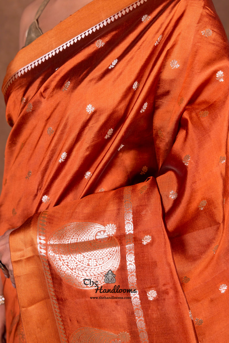 Honey Pure Mango Silk Banarasi Handloom Saree - The Handlooms