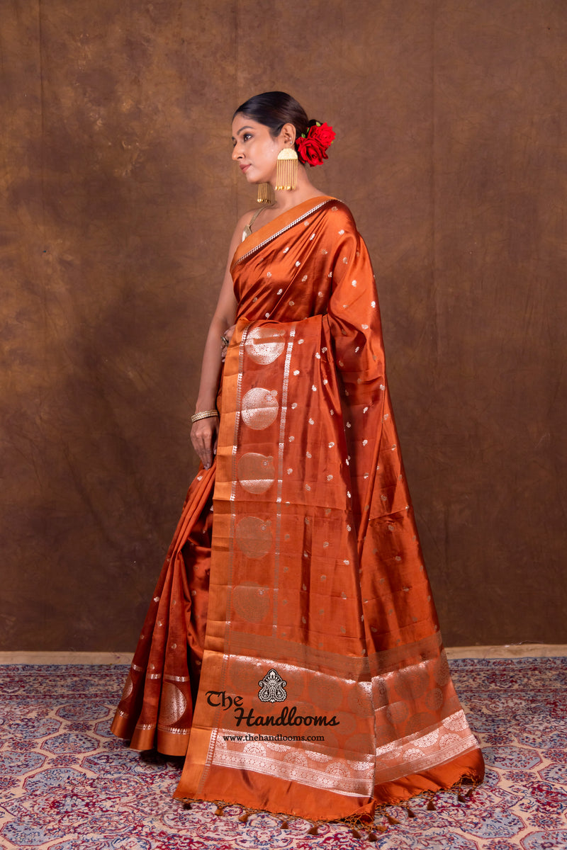 Honey Pure Mango Silk Banarasi Handloom Saree - The Handlooms