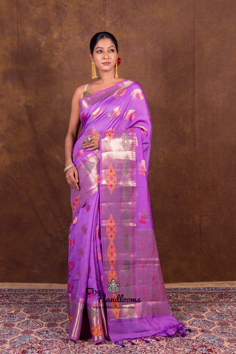 Lavender Pure Chanderi Handloom Banarasi Saree