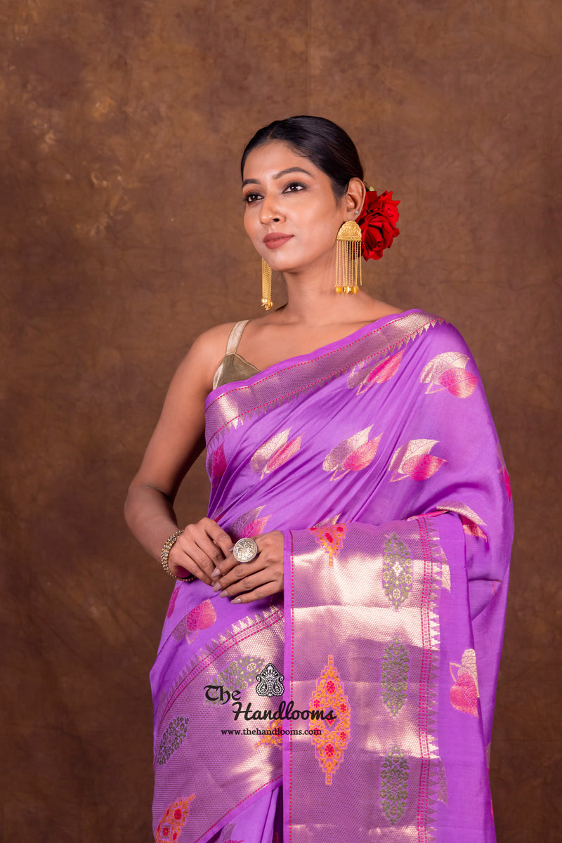 Lavender Pure Chanderi Handloom Banarasi Saree - The Handlooms