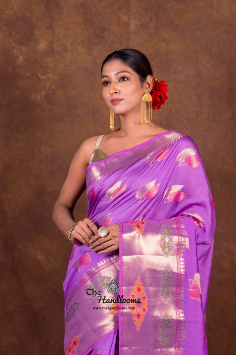 Lavender Pure Chanderi Handloom Banarasi Saree