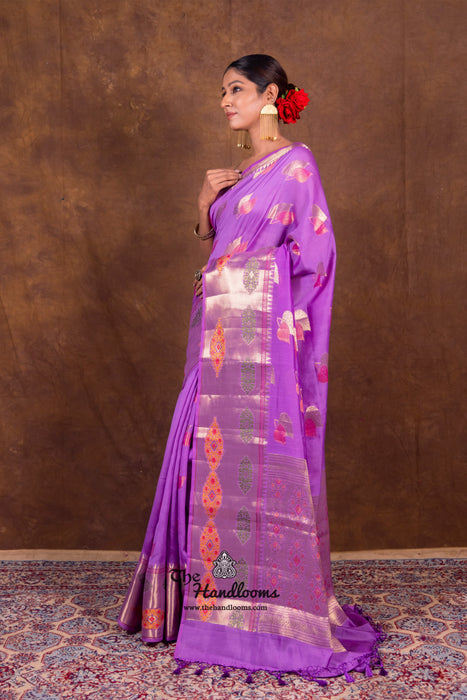 Lavender Pure Chanderi Handloom Banarasi Saree