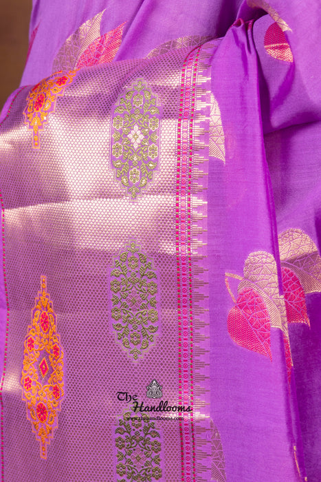 Lavender Pure Chanderi Handloom Banarasi Saree