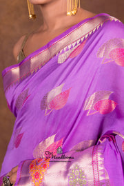 Lavender Pure Chanderi Handloom Banarasi Saree - The Handlooms