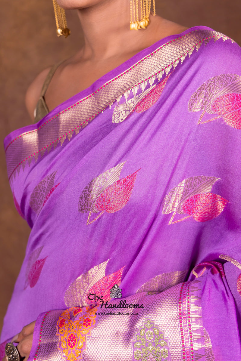 Lavender Pure Chanderi Handloom Banarasi Saree - The Handlooms