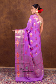 Lavender Pure Chanderi Handloom Banarasi Saree - The Handlooms