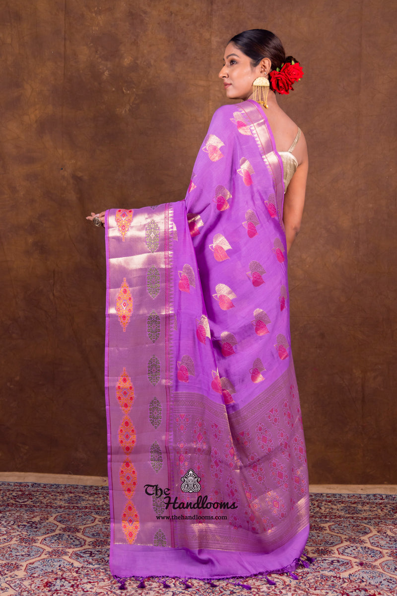 Lavender Pure Chanderi Handloom Banarasi Saree - The Handlooms