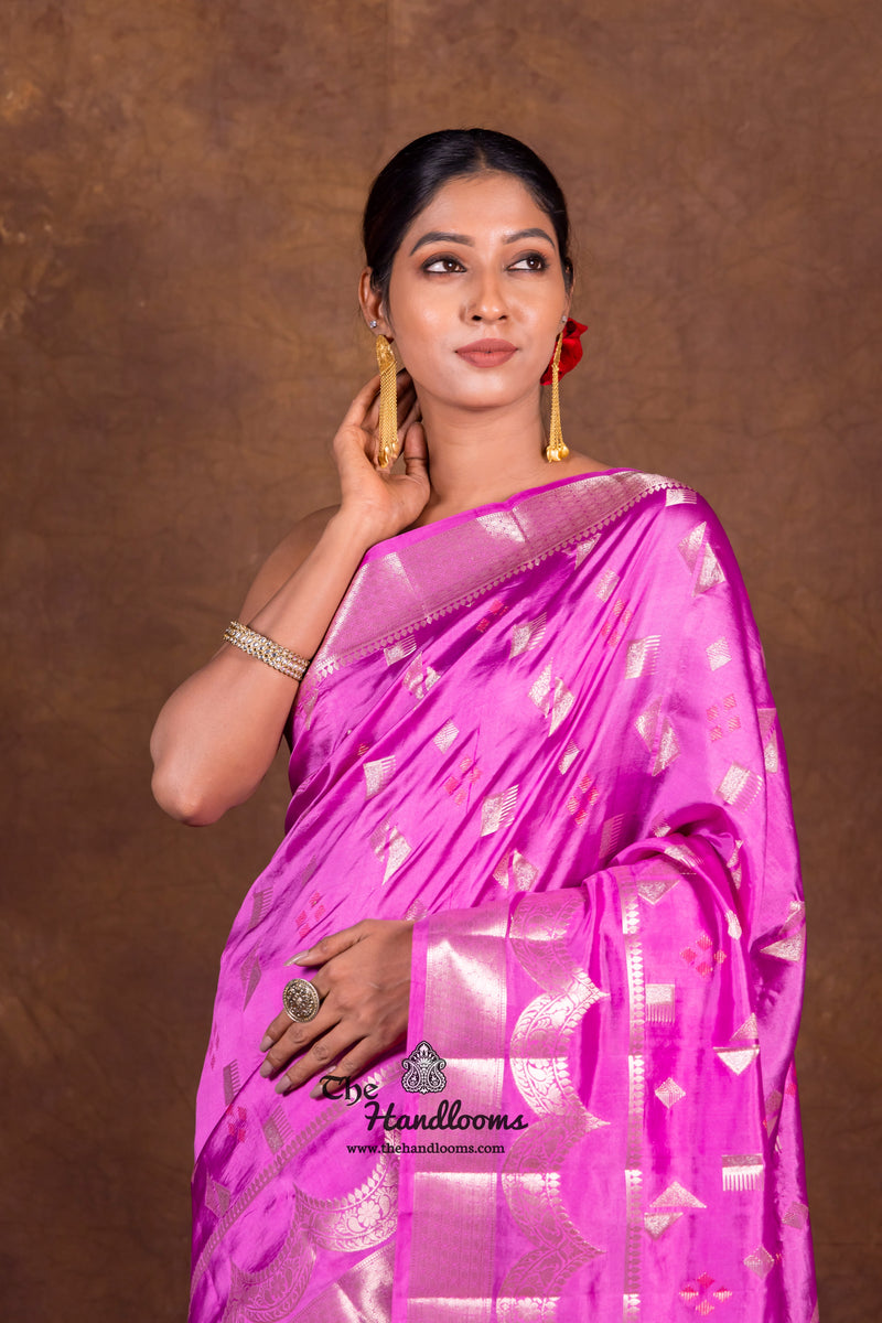 Lavender Pure Mango Silk Banarasi Handloom Saree - The Handlooms