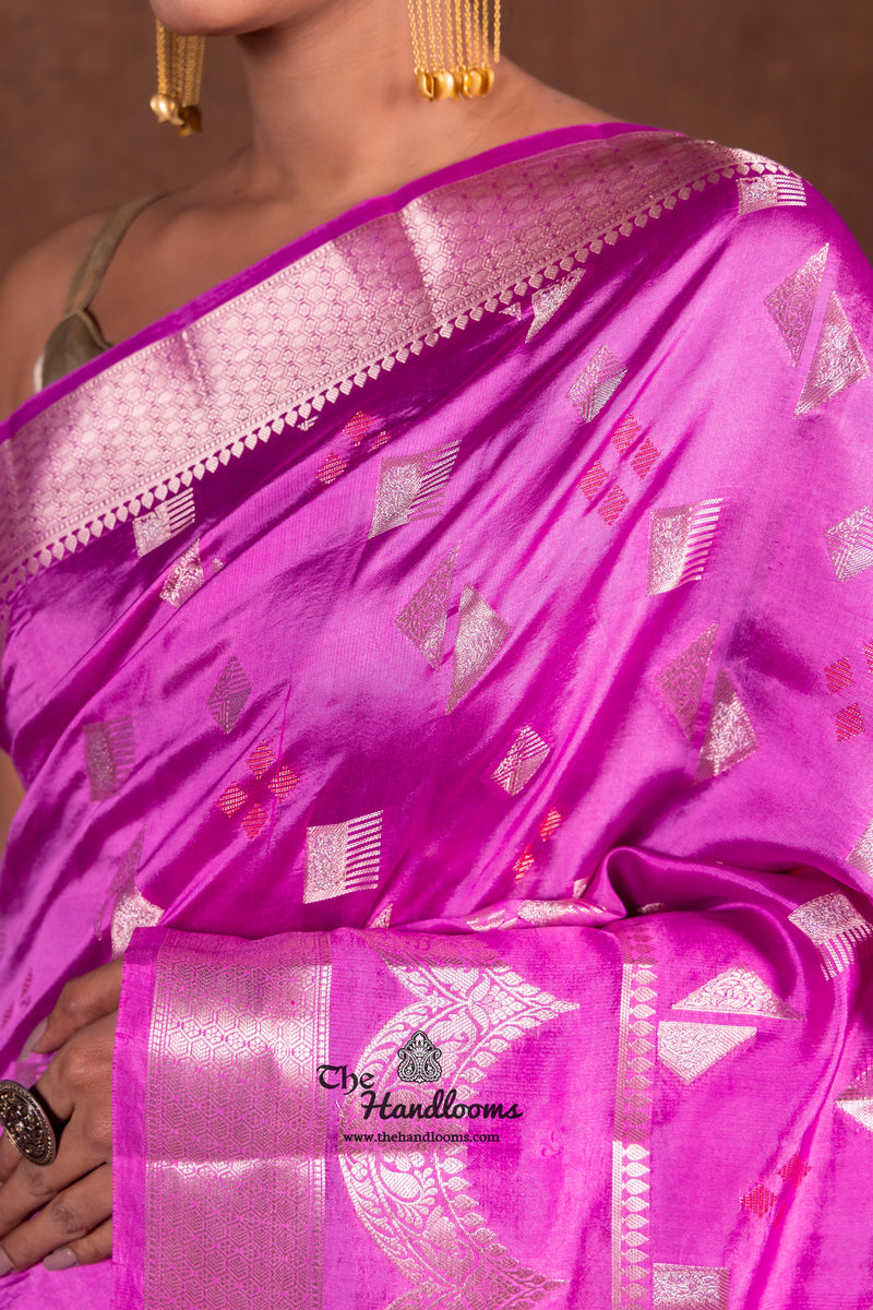 Lavender Pure Mango Silk Banarasi Handloom Saree - The Handlooms