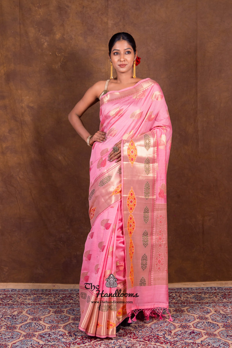 Pink Pure Chanderi Handloom Banarasi Saree - The Handlooms