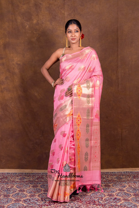 Pink Pure Chanderi Handloom Banarasi Saree