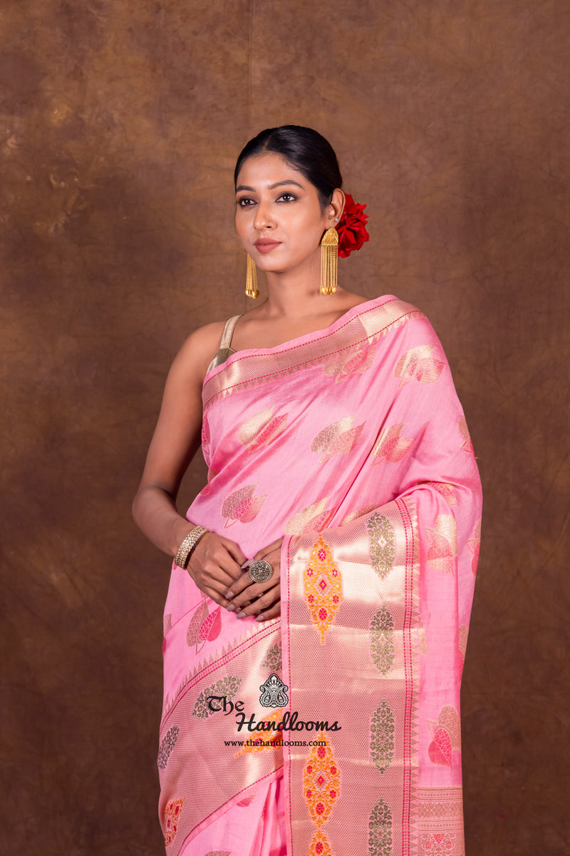 Pink Pure Chanderi Handloom Banarasi Saree - The Handlooms