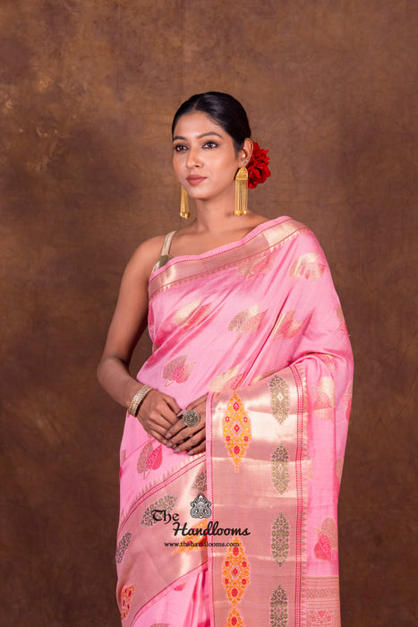 Pink Pure Chanderi Handloom Banarasi Saree