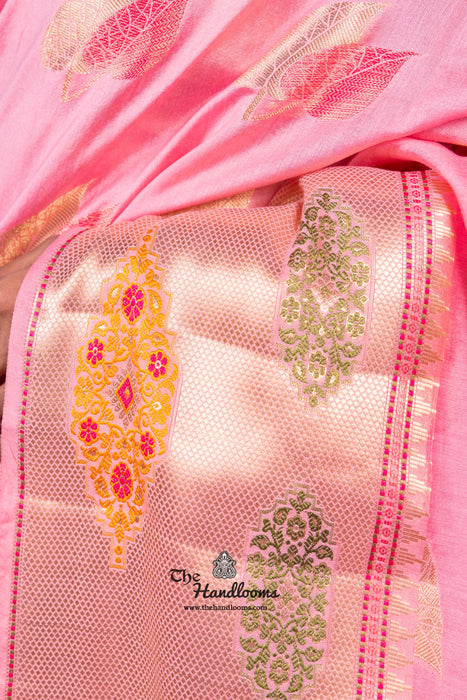 Pink Pure Chanderi Handloom Banarasi Saree