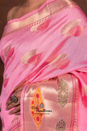 Pink Pure Chanderi Handloom Banarasi Saree - The Handlooms