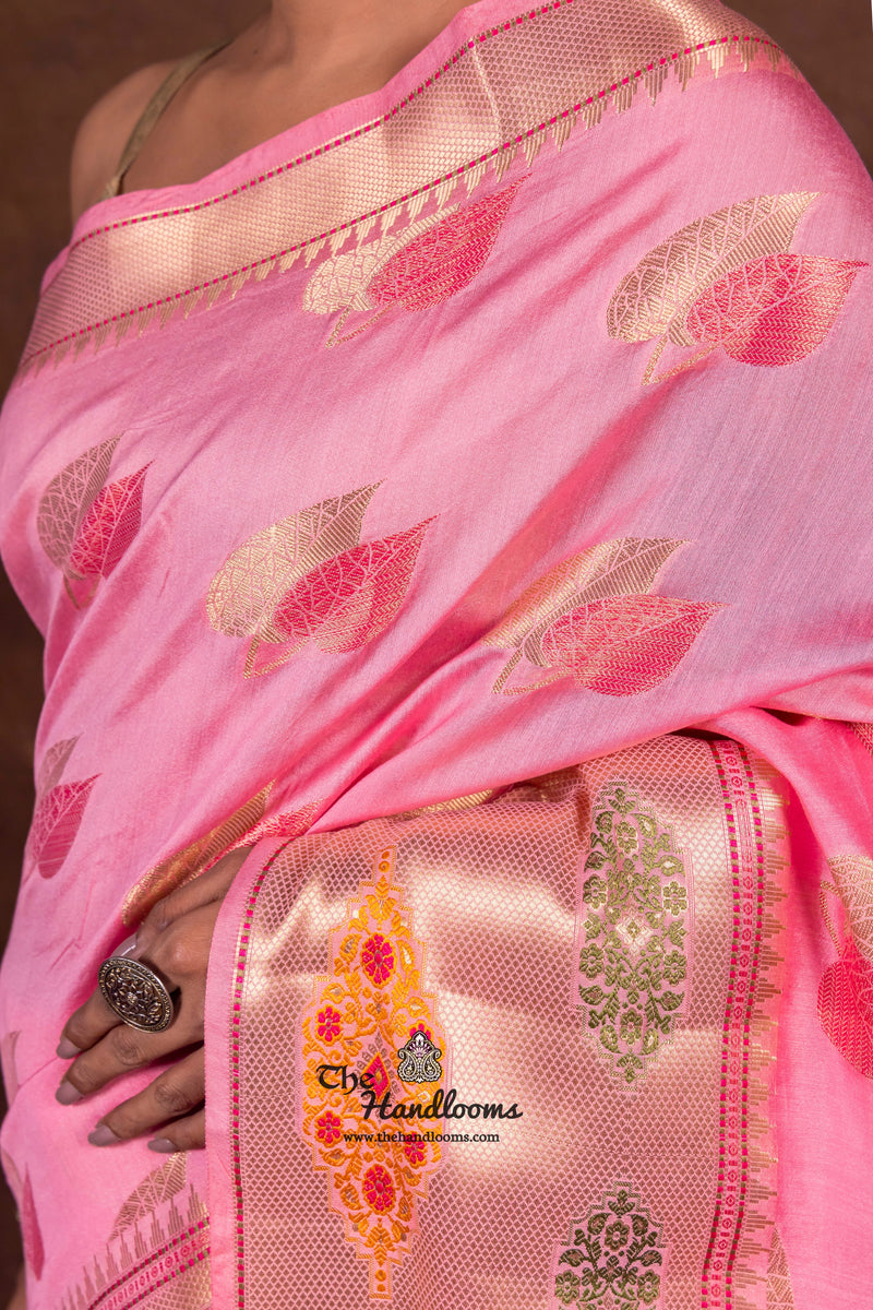 Pink Pure Chanderi Handloom Banarasi Saree - The Handlooms