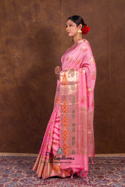 Pink Pure Chanderi Handloom Banarasi Saree - The Handlooms