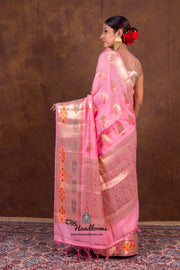 Pink Pure Chanderi Handloom Banarasi Saree - The Handlooms