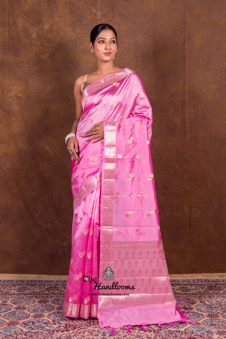 Pink Pure Mango Silk Banarasi Handloom Saree