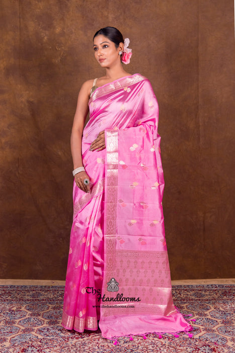 Pink Pure Mango Silk Banarasi Handloom Saree