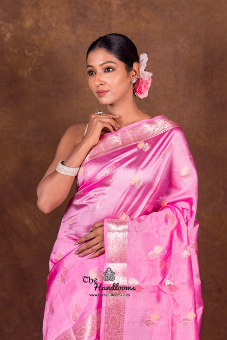 Pink Pure Mango Silk Banarasi Handloom Saree