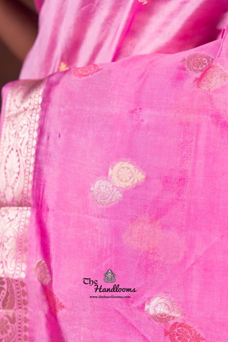 Pink Pure Mango Silk Banarasi Handloom Saree