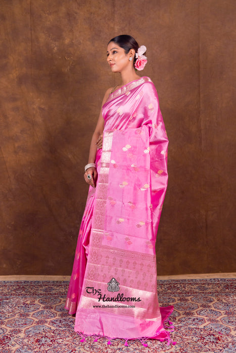 Pink Pure Mango Silk Banarasi Handloom Saree