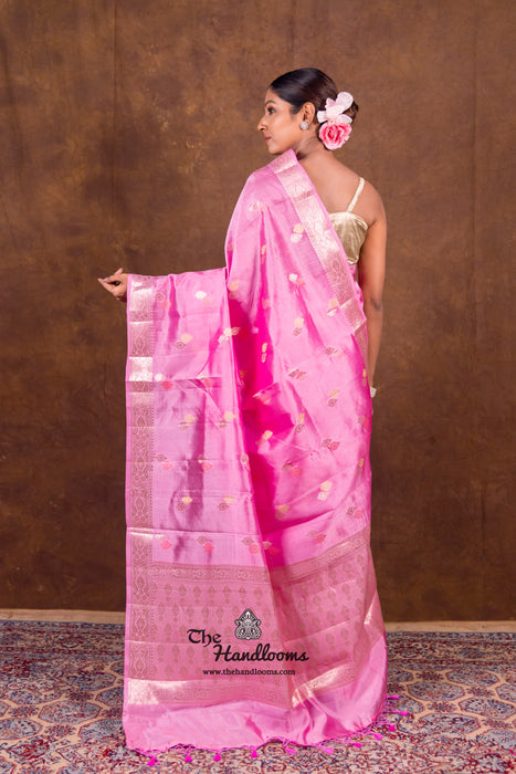 Pink Pure Mango Silk Banarasi Handloom Saree