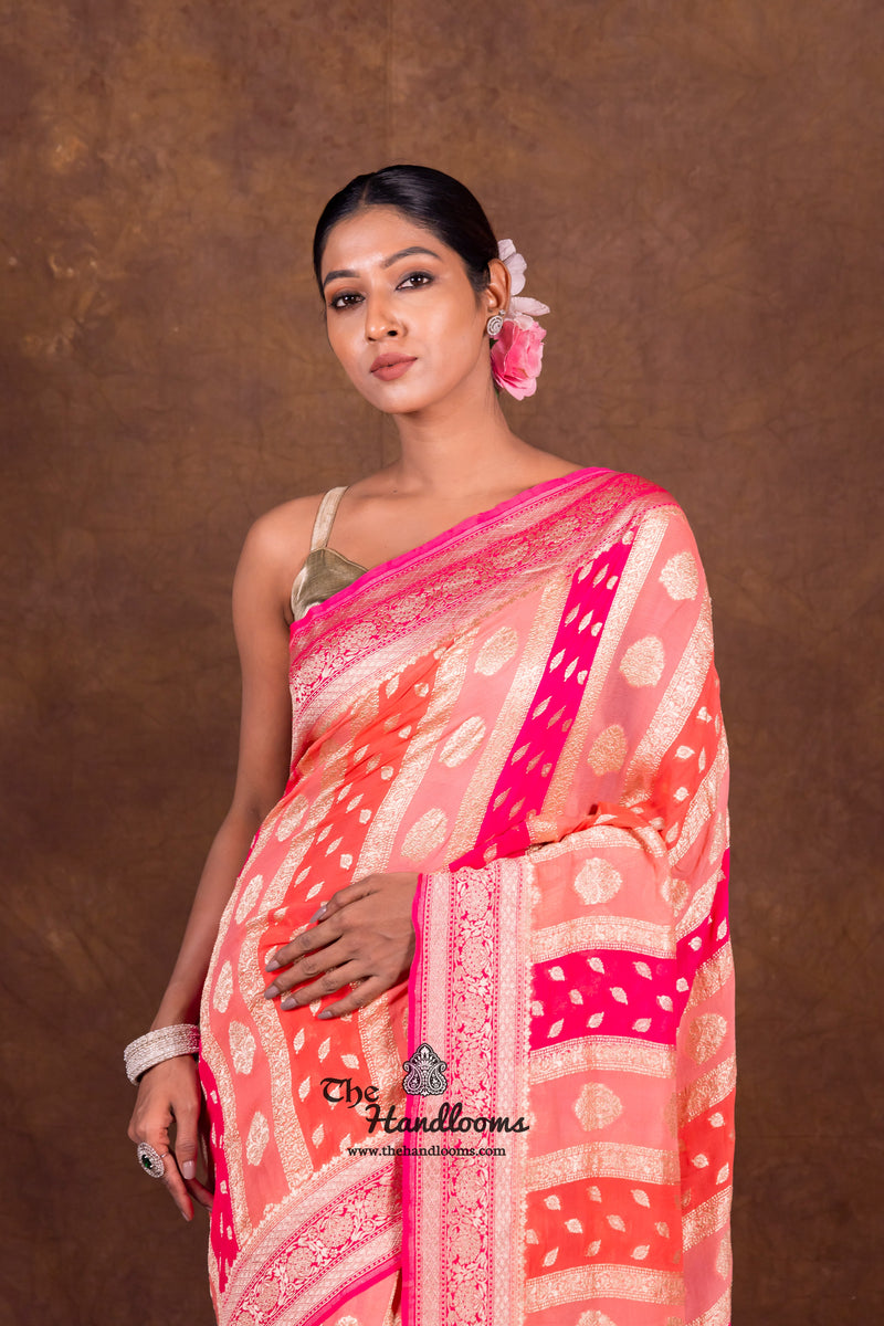 Rangkat Pure Khaddi Georgette Handloom Banarasi Saree - The Handlooms