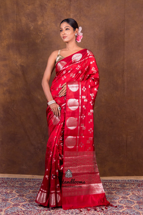 Red Pure Mango Silk Banarasi Handloom Saree