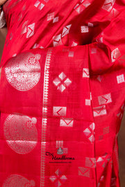 Red Pure Mango Silk Banarasi Handloom Saree - The Handlooms