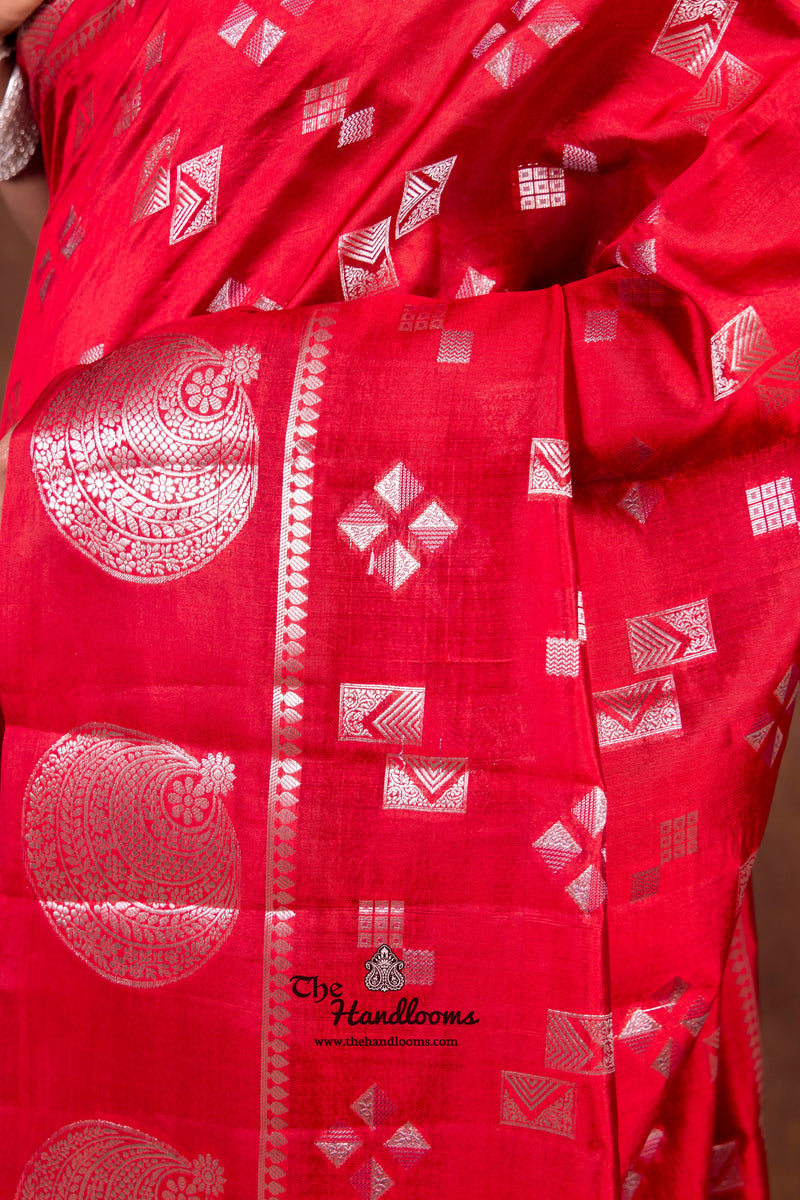 Red Pure Mango Silk Banarasi Handloom Saree - The Handlooms