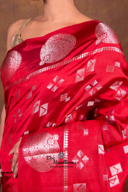 Red Pure Mango Silk Banarasi Handloom Saree - The Handlooms
