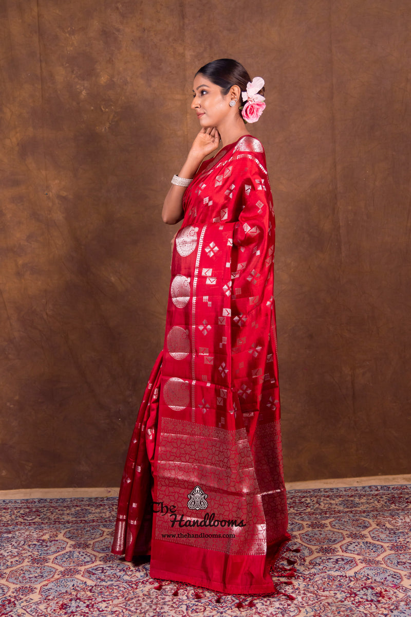 Red Pure Mango Silk Banarasi Handloom Saree - The Handlooms