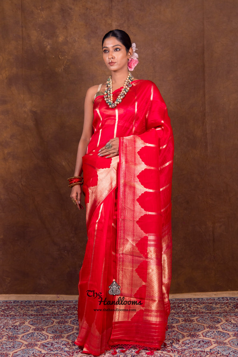 Red Pure Kora Handloom Banarasi Saree - The Handlooms
