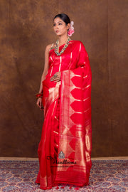 Red Pure Kora Handloom Banarasi Saree - The Handlooms