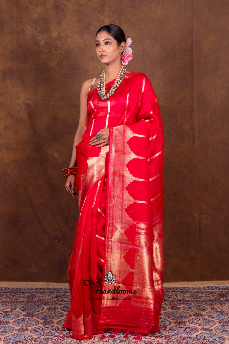 Red Pure Kora Handloom Banarasi Saree - The Handlooms