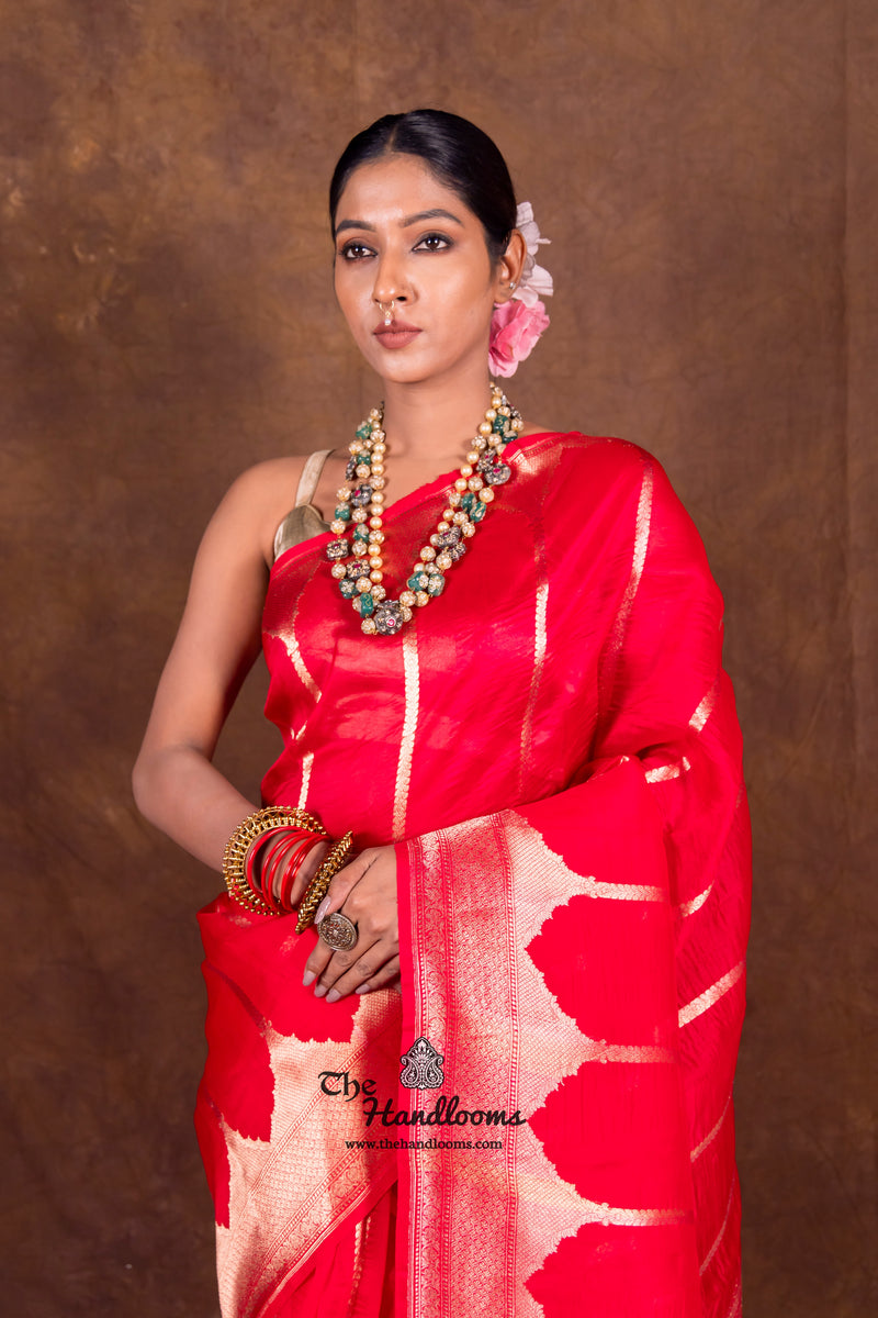 Red Pure Kora Handloom Banarasi Saree - The Handlooms