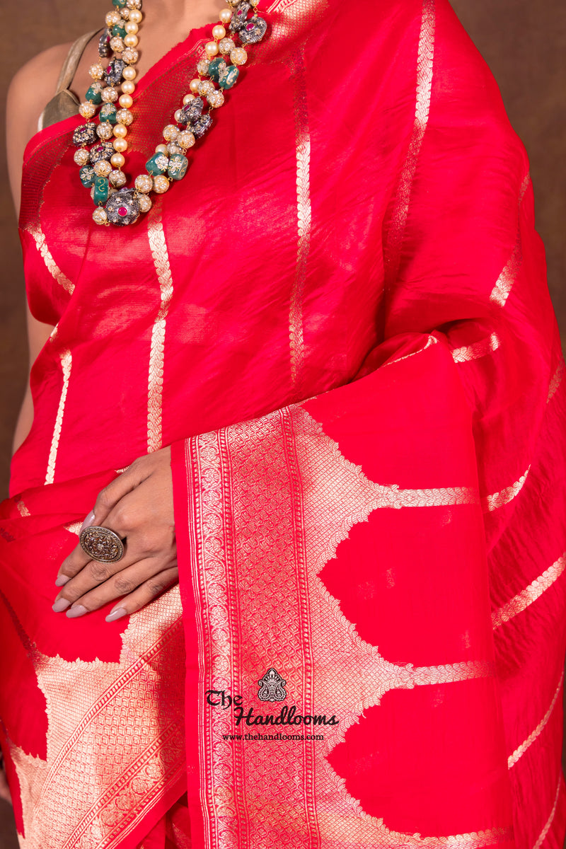 Red Pure Kora Handloom Banarasi Saree - The Handlooms