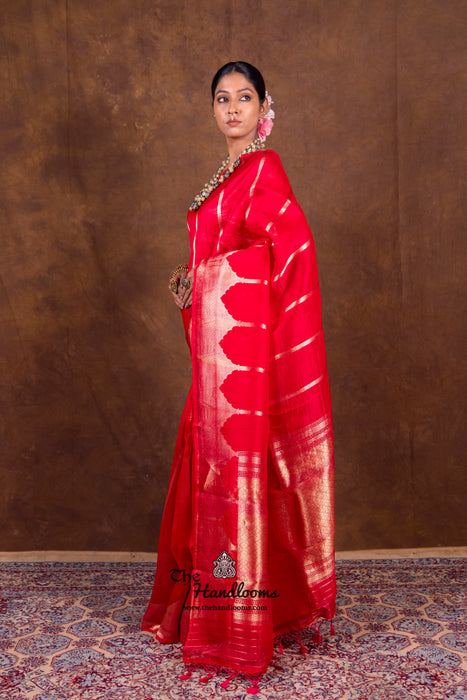 Red Pure Kora Handloom Banarasi Saree