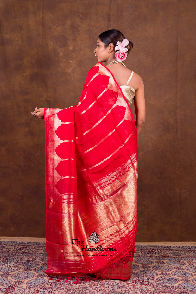 Red Pure Kora Handloom Banarasi Saree - The Handlooms
