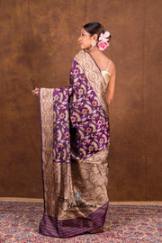 Dark Purple Pure Katan Silk Banarasi Handloom Saree - All over Jaal work with Meenakari - The Handlooms