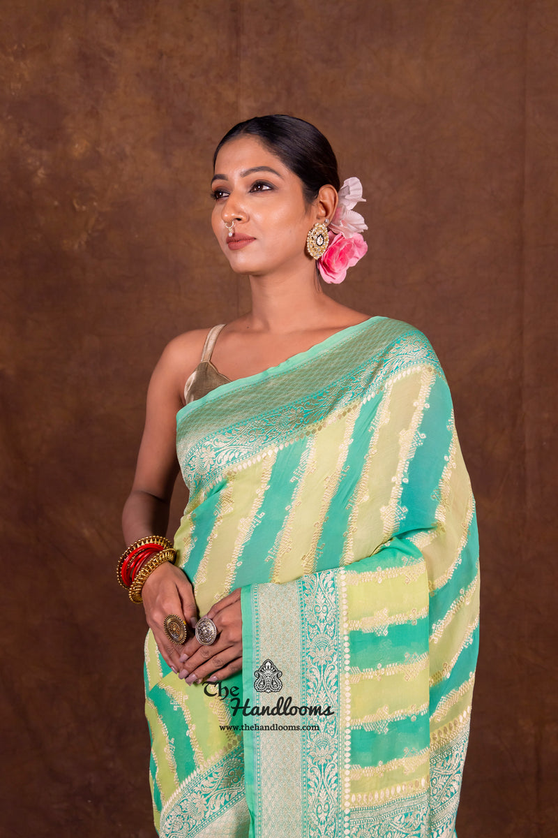 Rangkat Pure Khaddi Georgette Handloom Banarasi Saree - The Handlooms