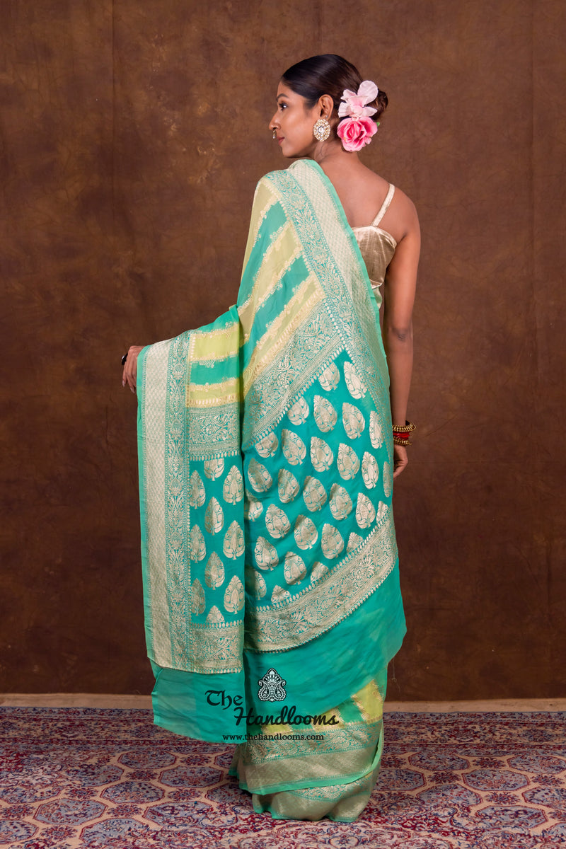 Rangkat Pure Khaddi Georgette Handloom Banarasi Saree - The Handlooms