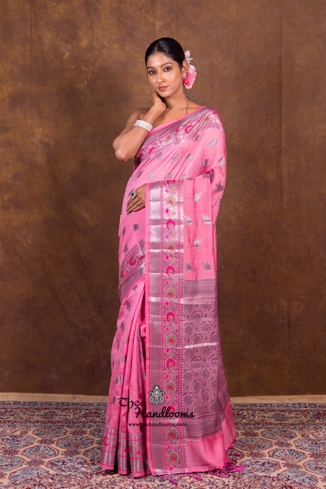 Pink Pure Chanderi Handloom Banarasi Saree