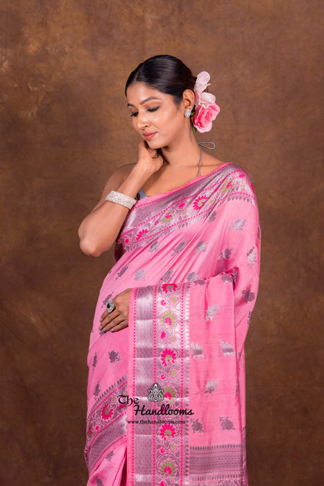 Pink Pure Chanderi Handloom Banarasi Saree