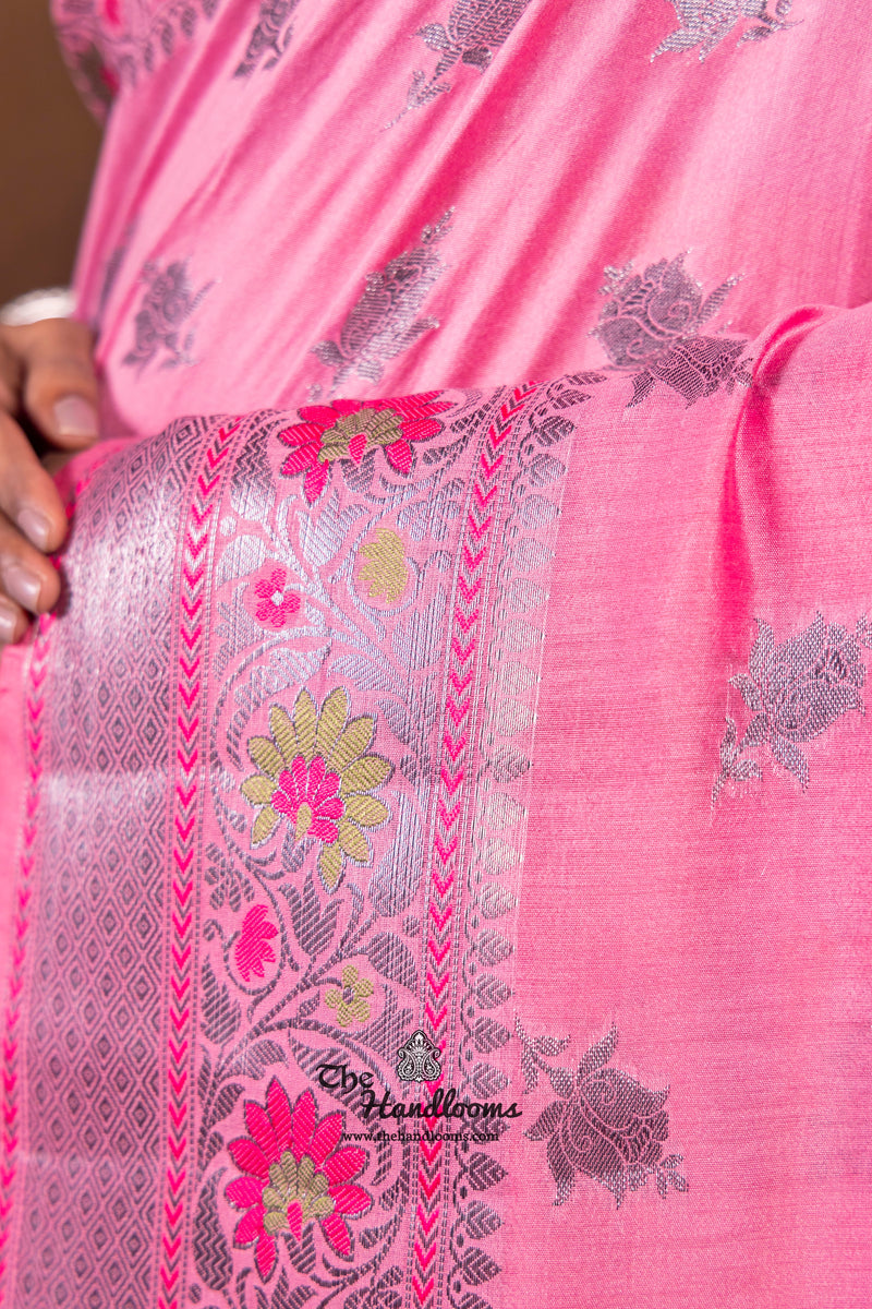 Pink Pure Chanderi Handloom Banarasi Saree - The Handlooms
