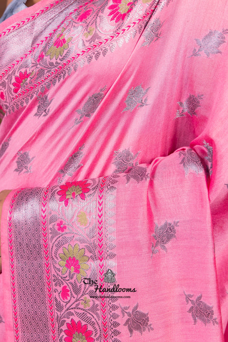 Pink Pure Chanderi Handloom Banarasi Saree