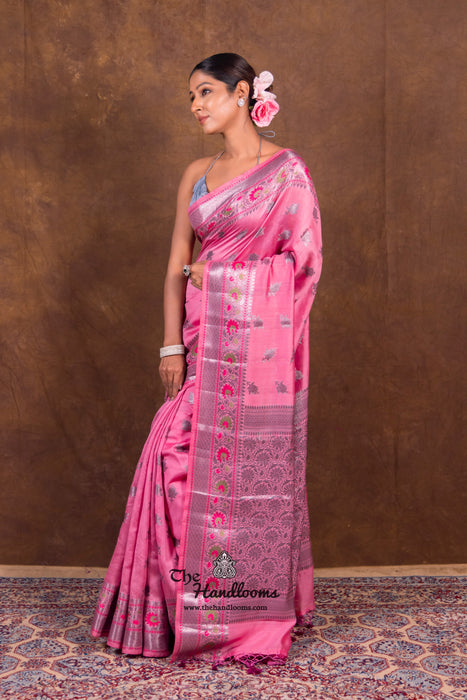 Pink Pure Chanderi Handloom Banarasi Saree